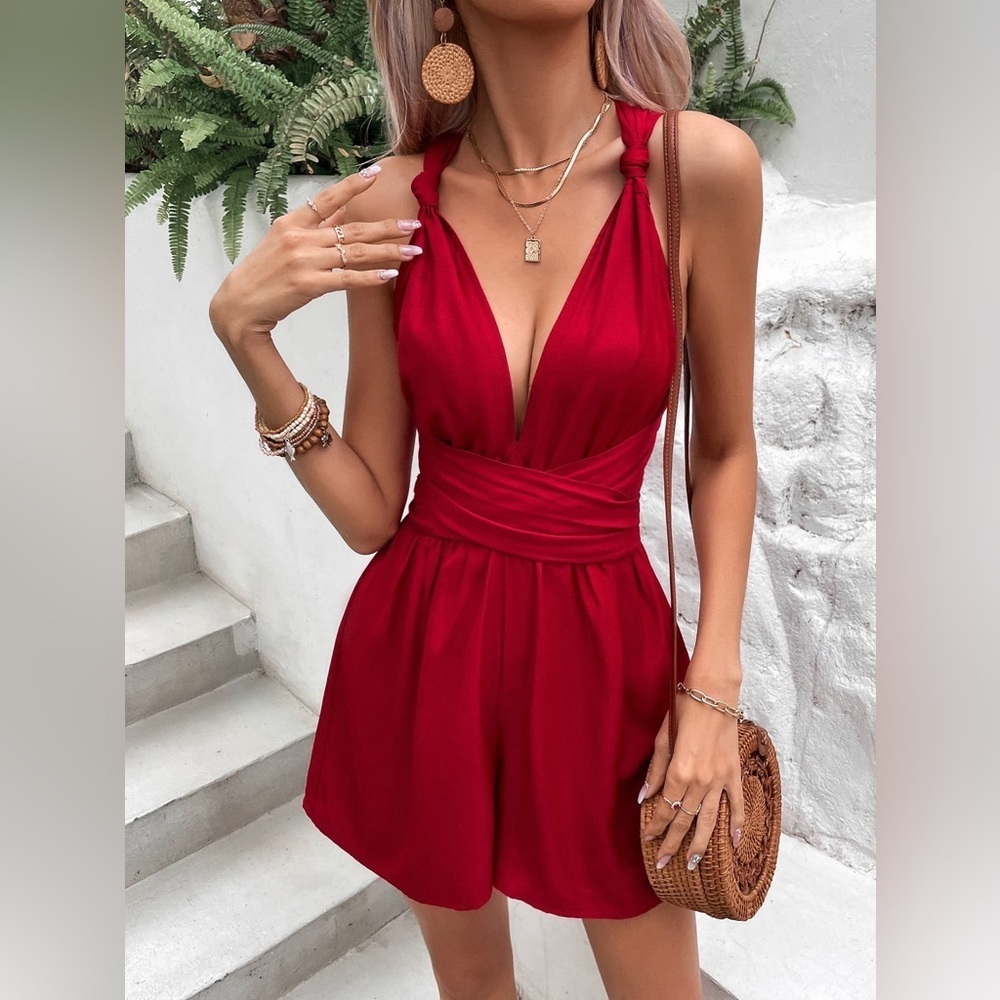 Scarlet Breeze Tie Back Red Romper